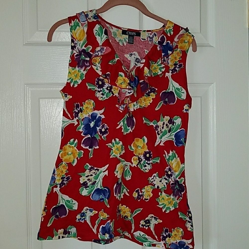 Chaps Red floral top Sz. M NWOT